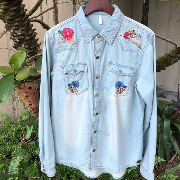 Spell Designs Route 66 Denim Chambray Shirt Jacket Size Large - Picture 2 of 9